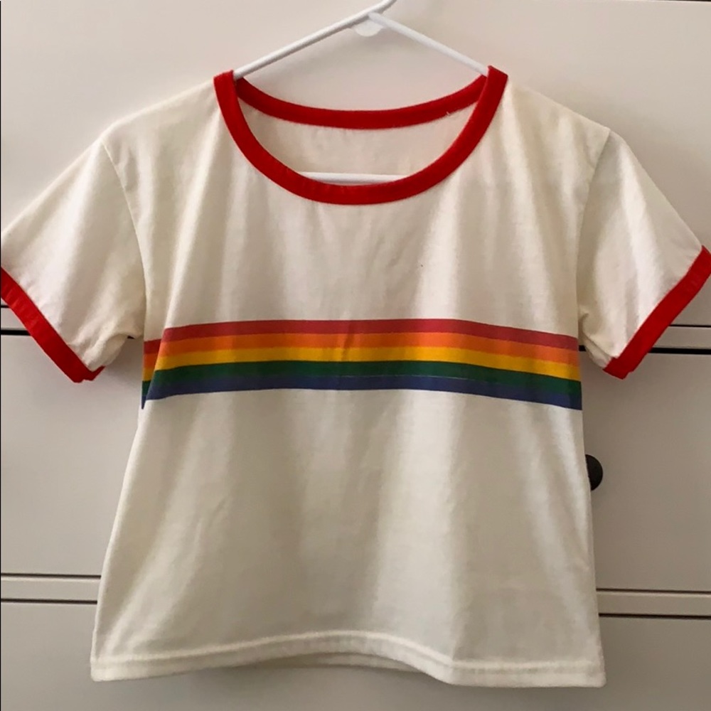Rainbow ringer tee crop top